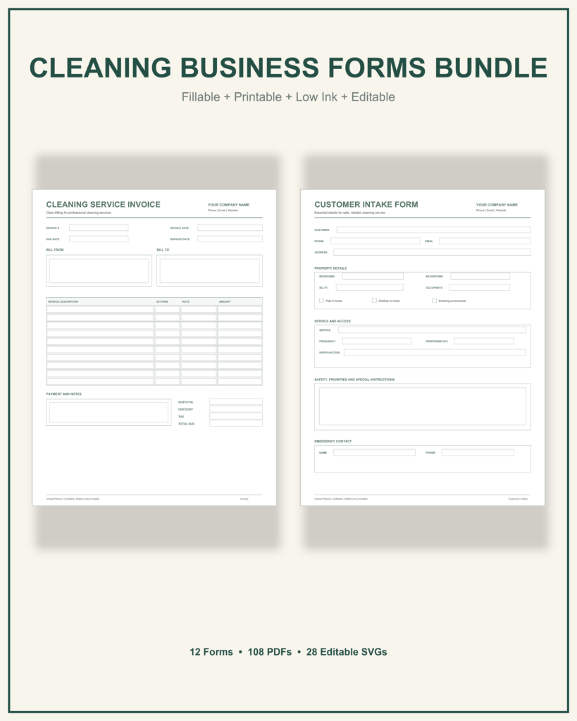 Cleaning Business Forms Bundle cover showing two actual product pages