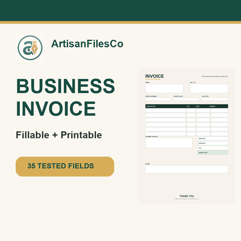 ArtisanFilesCo Minimalist Business Invoice Template