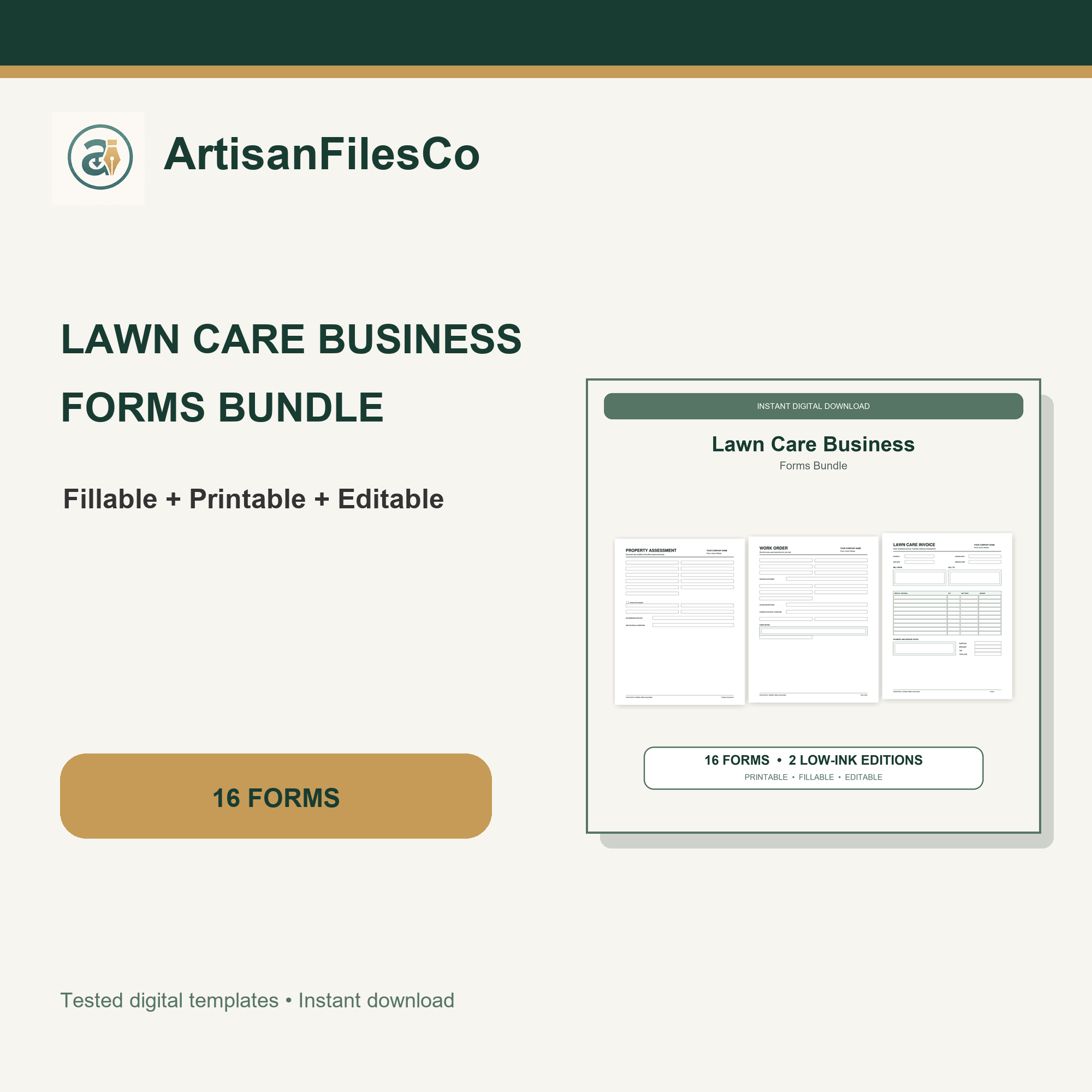 ArtisanFilesCo Lawn Care Business Forms Bundle | Fillable Printable Service Templates