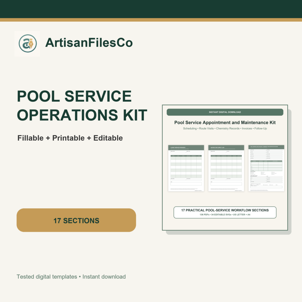ArtisanFilesCo Pool Service Appointment and Maintenance Operations Kit