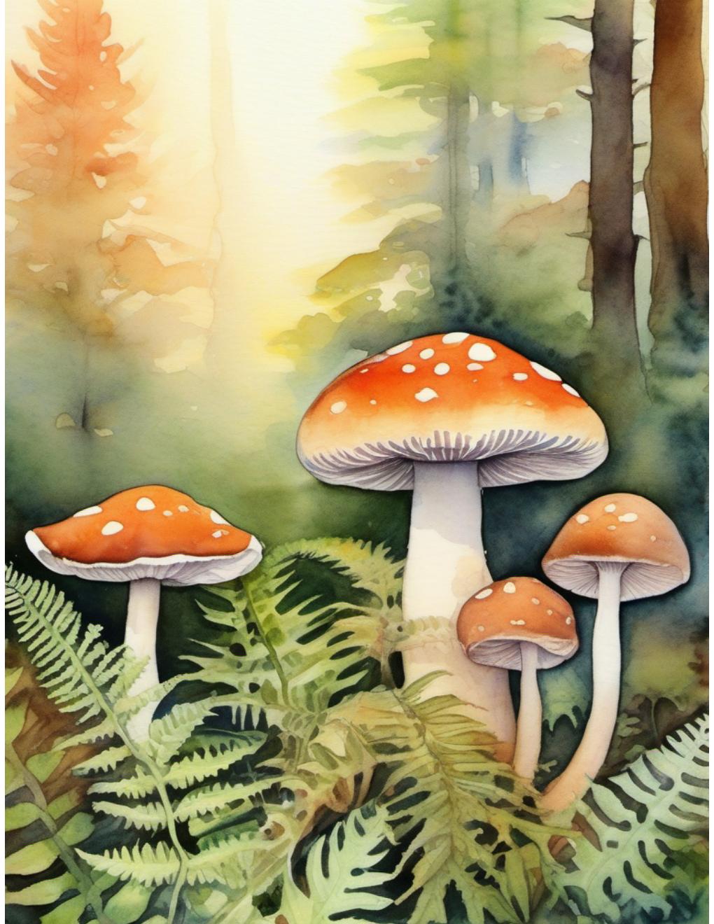 Actual inside page from Forest Mushrooms & Ferns watercolor book