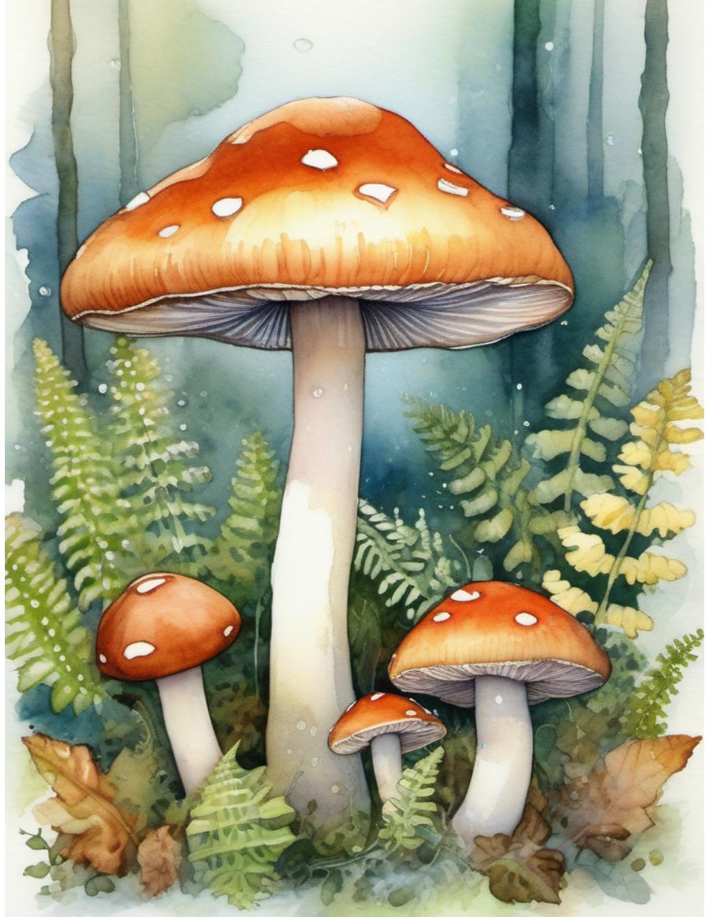 Actual inside page from Forest Mushrooms & Ferns watercolor book