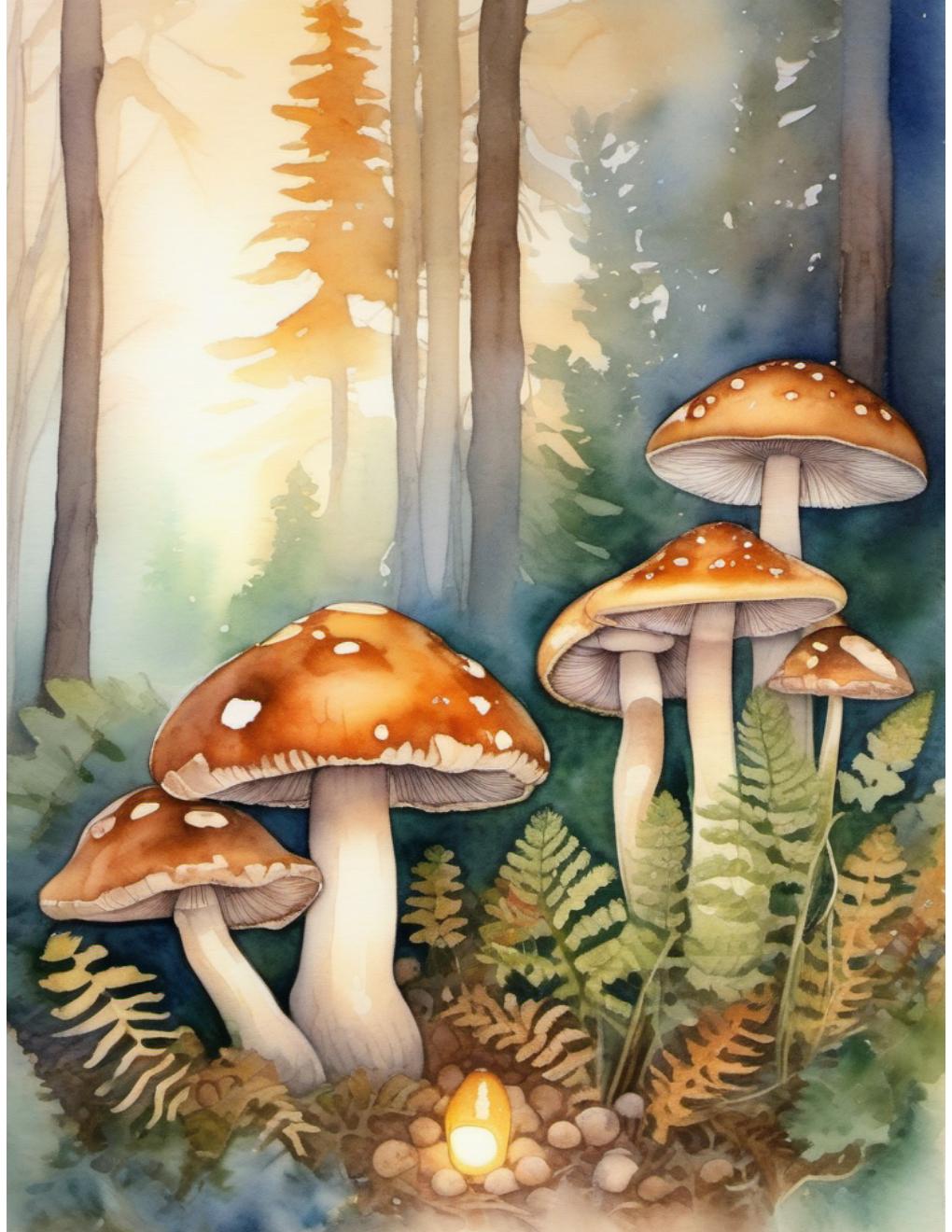 Actual inside page from Forest Mushrooms & Ferns watercolor book