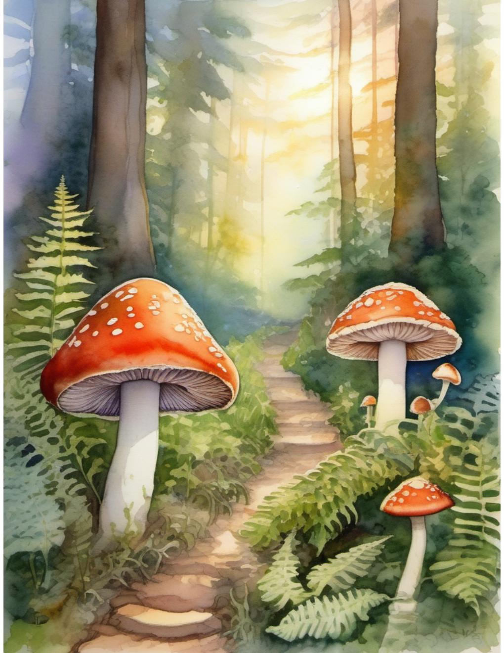 Actual inside page from Forest Mushrooms & Ferns watercolor book