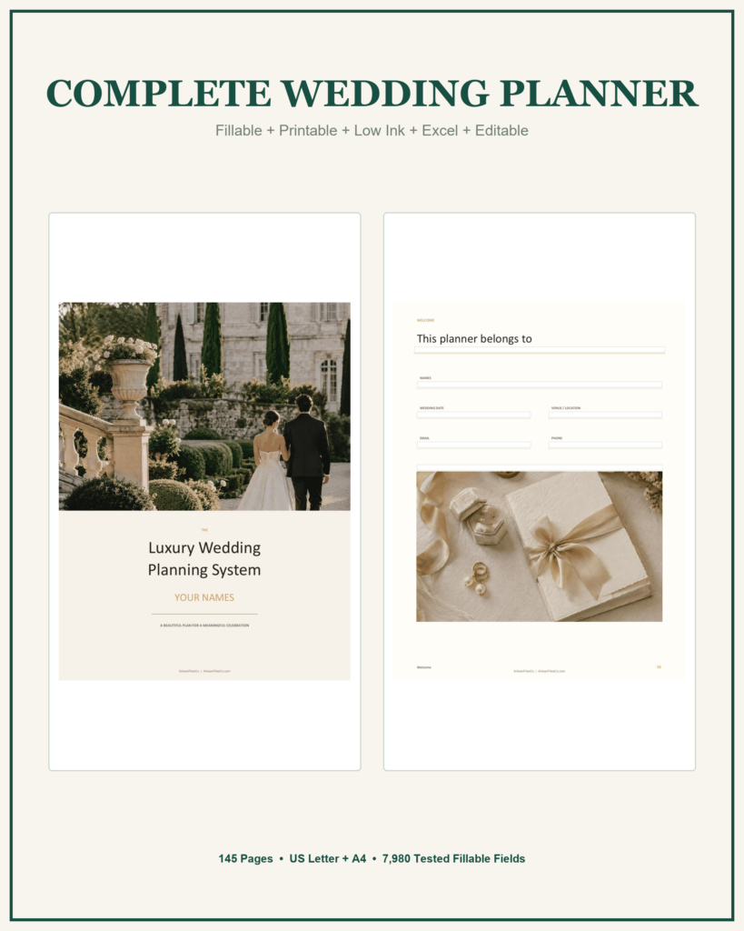 Complete Wedding Planner cover showing two actual planner pages